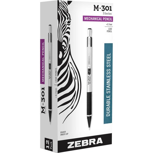 Zebra  Mechanical Pencil,Refillable Lead/Eraser,0.7mm,SST/BK
