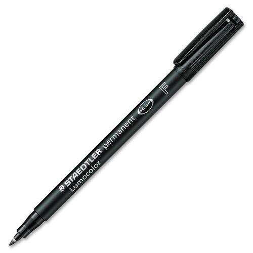 Staedtler  Fiber Tip Pen, Permanent, Fine Point, 10/BX, Black Ink