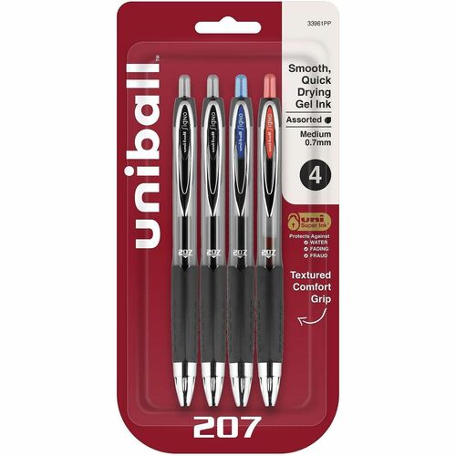 uni-ball Corporation  Gel Pens, Retractable, 0.7mm Point, 4/PK, AST Barrel/Ink