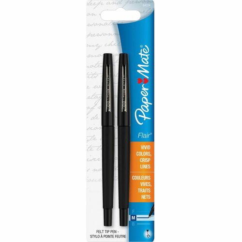 Paper Mate  Flair Pen, Point Guard Tip, 2/PK, Black
