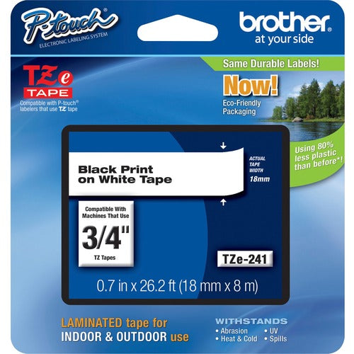 Brother  Label Tape,Laminated,f/P-touch,0.7"x26.2',BlackonWhite