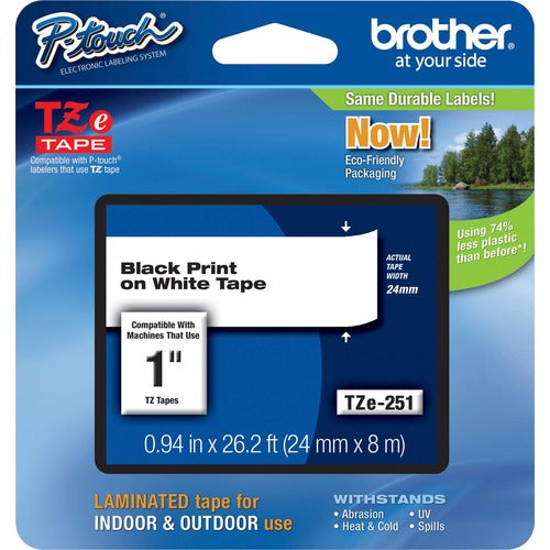 Brother  Label Tape,Laminated,f/P-touch,0.94"x26.2',BlackonWhite