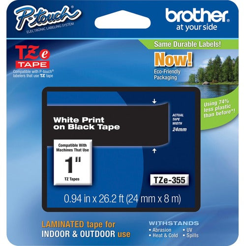 Brother  Label Tape,Laminated,f/P-touch,0.94"x26.2',WhiteonBlack