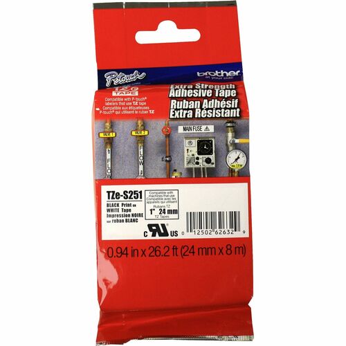 Brother  Label Tape,Xtra-Strength,f/P-touch,0.94"x26.2',BlackonWhite