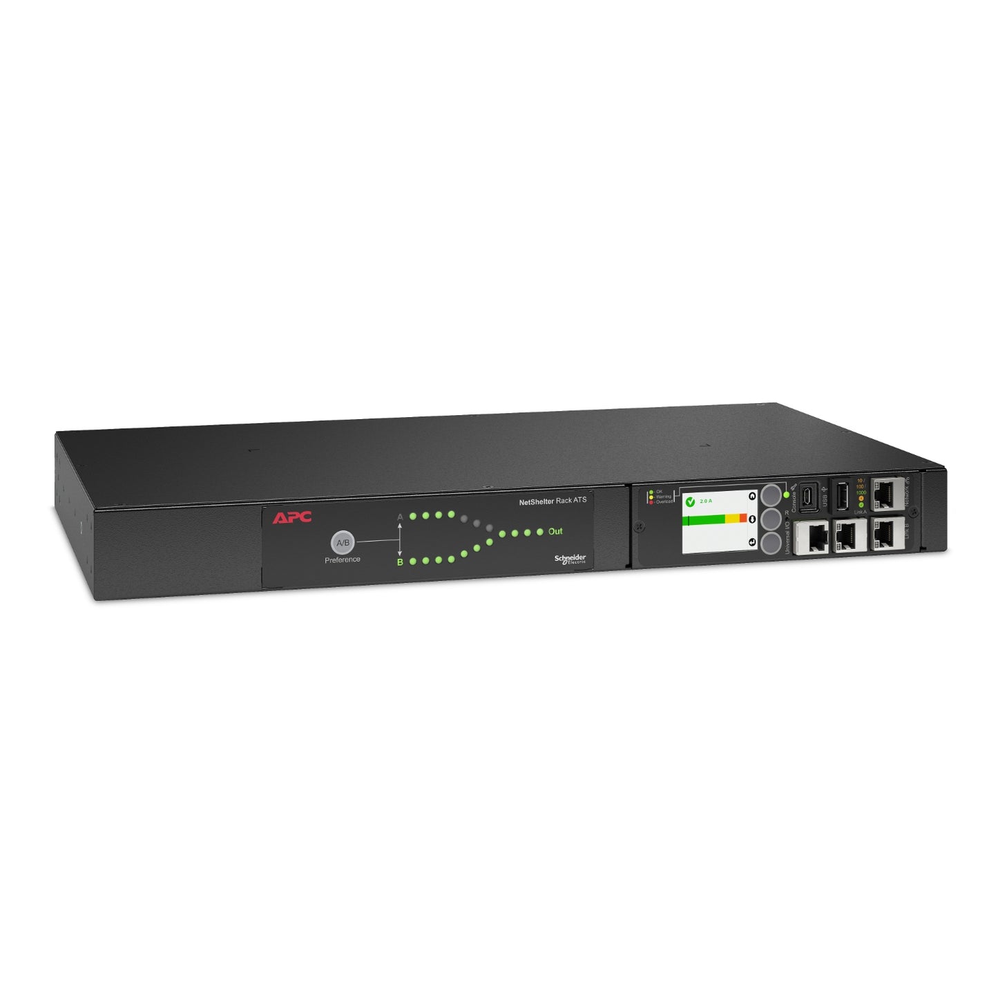APC Netshelter Rack Automatic Transfer Switch, 1U, 12A, 208V , C14 IN, 12 C13 OUT, 50/60Hz