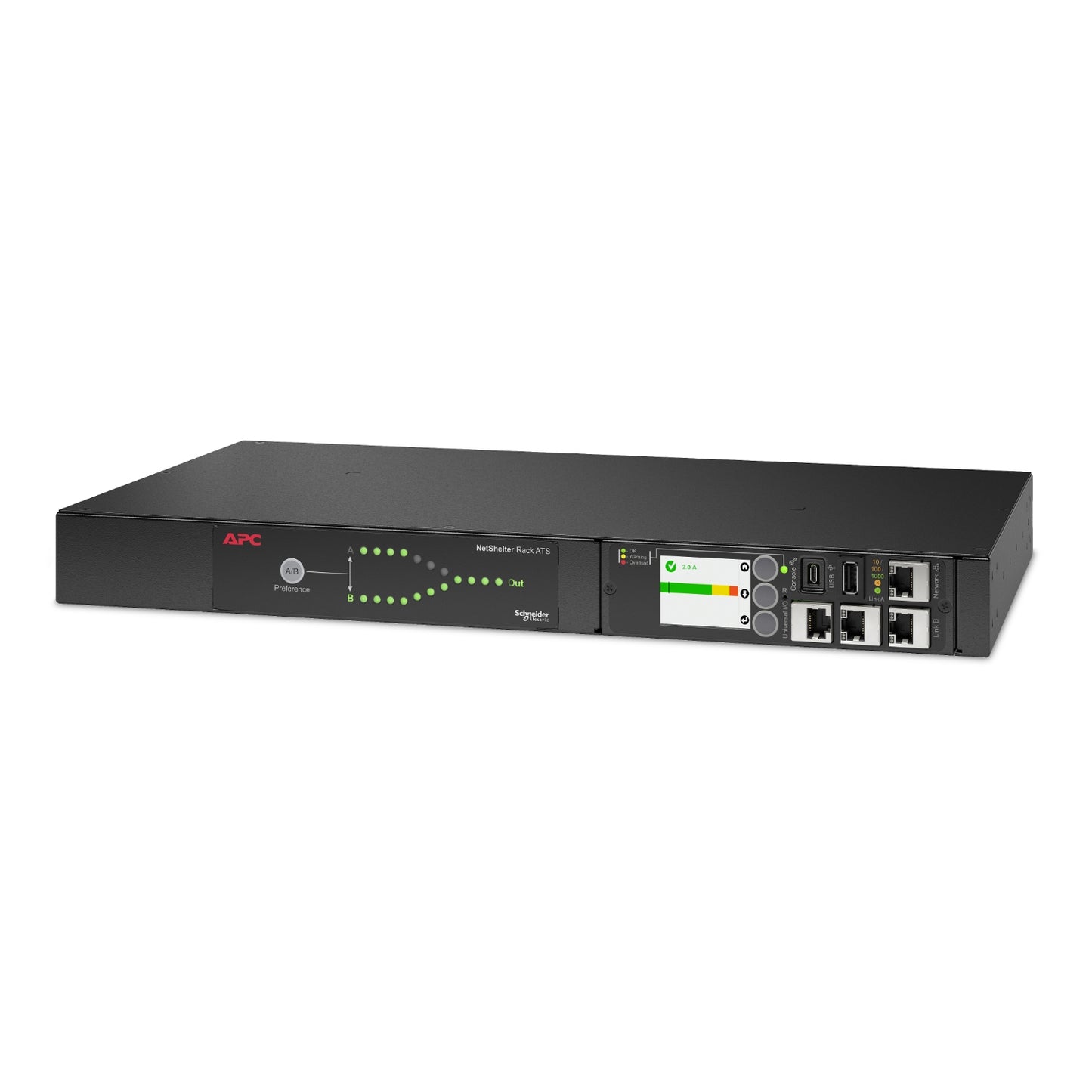 APC Netshelter Rack Automatic Transfer Switch, 1U, 12A, 208V , C14 IN, 12 C13 OUT, 50/60Hz