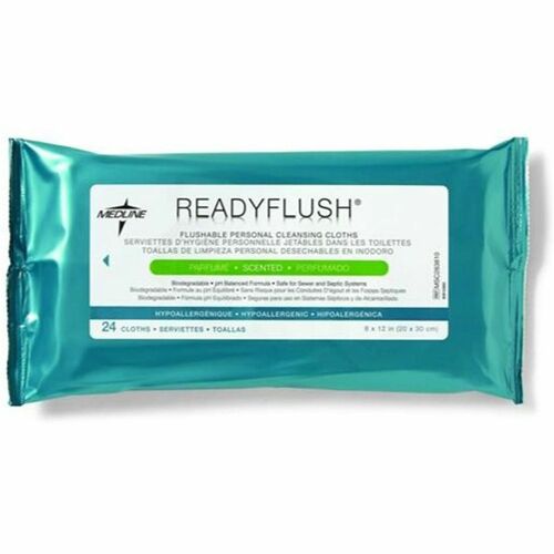 Medline  WetWipes,Flushable,Hypoallergenic,Scented,8"x10",24/CT,White