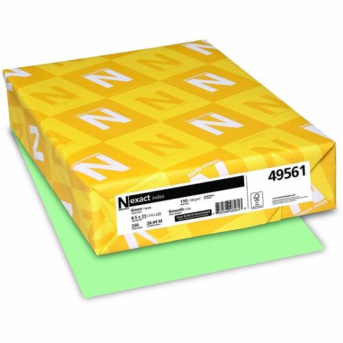 Wausau Papers  Index Paper,110 lb,94 Bright,8-1/2"x11",250SH/PK,Green