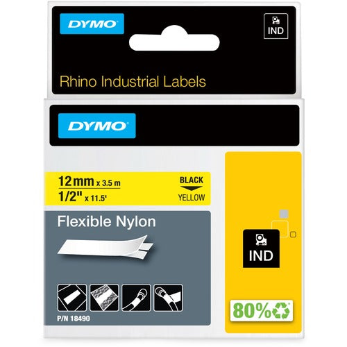 Dymo  Label, Flexible Nylon, 1/2"x11.5', Yellow-DYM18490