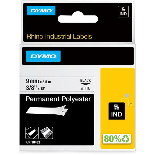 Dymo  Label, Industrial, Perm Poly, 3/8"x18', White-DYM18482