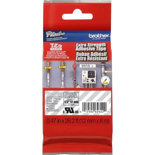 Brother  Label Tape,Xtra-Strength,f/P-touch,0.47"x26.2',WhiteonClear