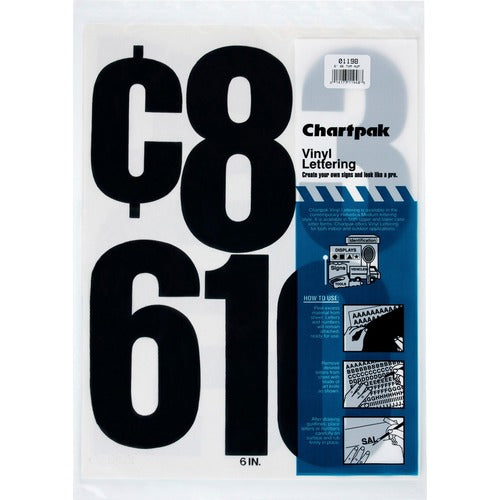 Chartpak  Numbers, Vinyl, Perm Adhesive, 6", 21/PK, Black