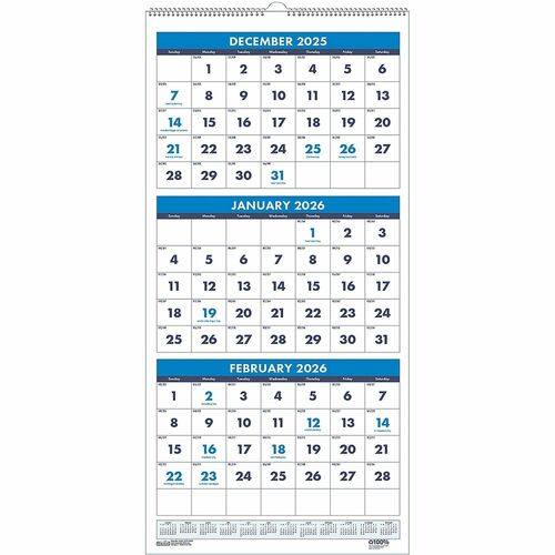 House Of Doolittle  Compact Wall Calendar, 3Mth, 8"x17", BE/GN-HOD3646