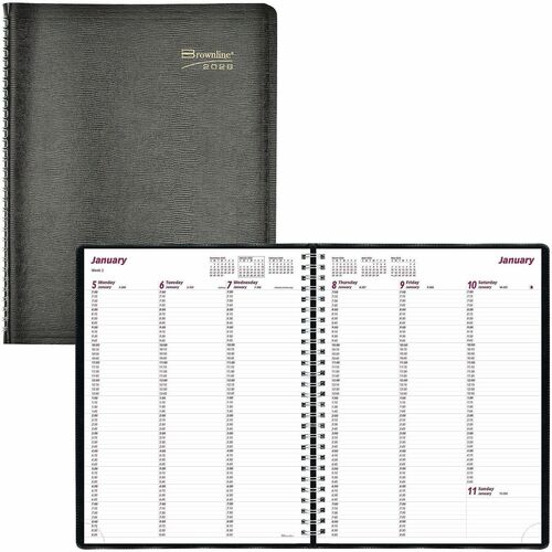 Rediform  Weekly Planner, 2PPW, 12Mths Jan-Dec, 8-1/2"x11", Black