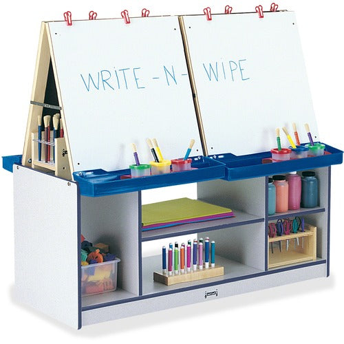 Jonti-Craft, Inc.  Art Center, 4 Station, 45"x49-1/2"x20", Gray/Navy Edge