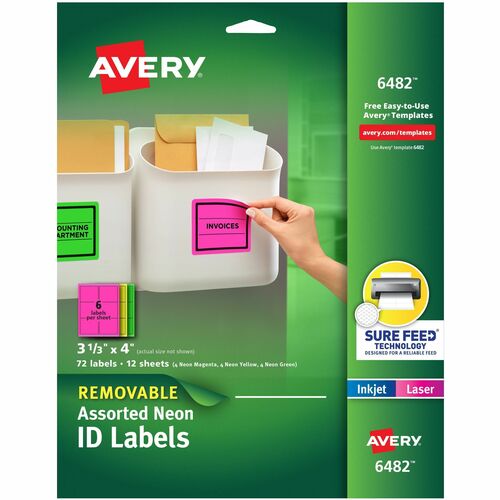 Avery  Laser/Inkjet Labels, Remvbl, 6UP, 3-1/2"x4", 72/PK, NE/AST