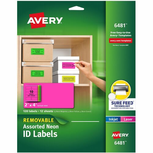 Avery  Laser/Inkjet Labels, Remvbl, 10UP, 2"x4", 120/PK, NE/AST