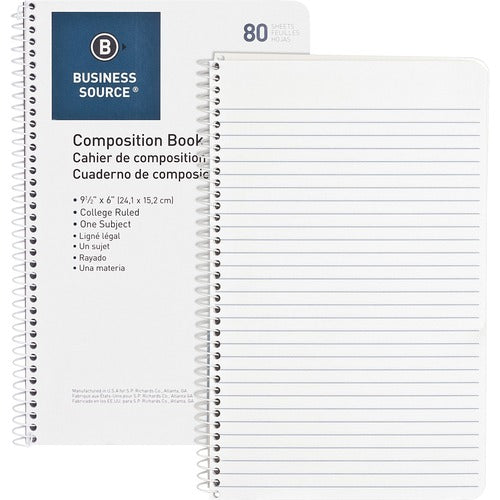 Business Source  Spiral Notebook,College Rule,No Margin,6"x9-1/2",80Shts,WE