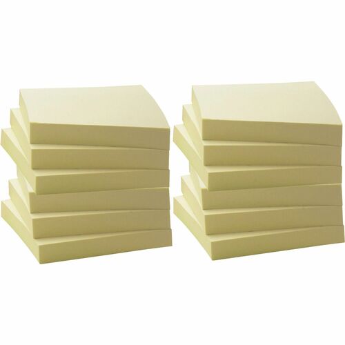 Business Source  Adhesive Note Pads, Recycled, 3"x3",100SH/PD,12/PK,YW