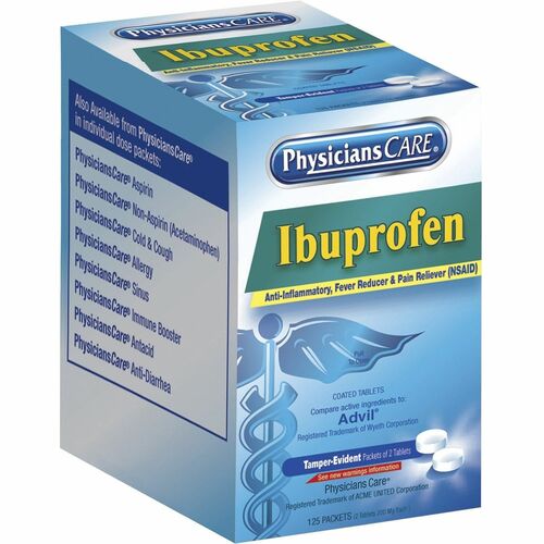 Acme United Corporation  Ibuprofen Single Packets, Medication, 2/PK, 125/BX