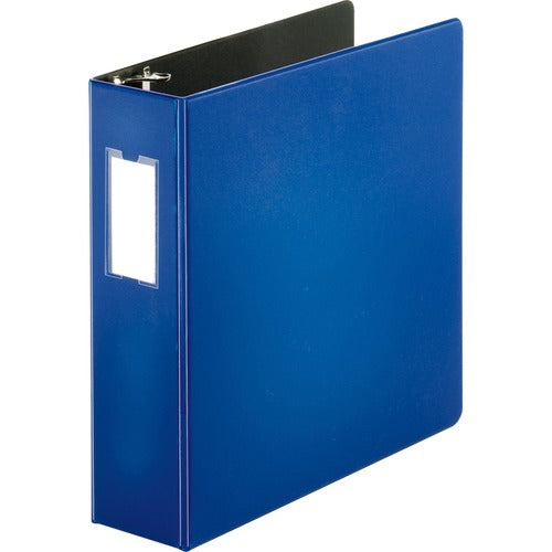 Business Source  D-Ring Binder w/Label Holder, Hvy-Dty, 3", Blue