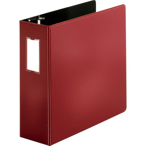 Business Source  D-Ring Binder w/Label Holder, Hvy-Dty, 4", Burgundy
