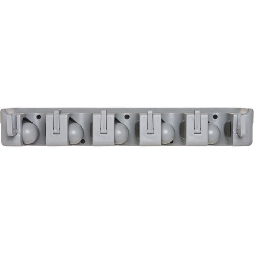 Genuine Joe  Wall Rack, Holds 5 Brooms/Tools,6-Hooks f/Hanging, Gray-GJO12504