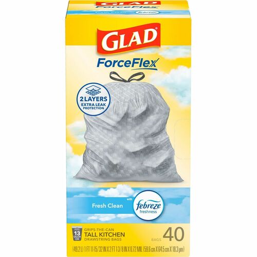 Clorox Company  Tall Kitchen Bags, 13 Gal., 0.9mil, 40BG/BX, Fresh Scent/ WE