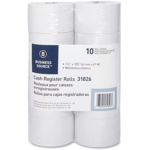 Business Source  Paper Rolls, Single Ply, Bond, 44mmX155', 10/PK, WE