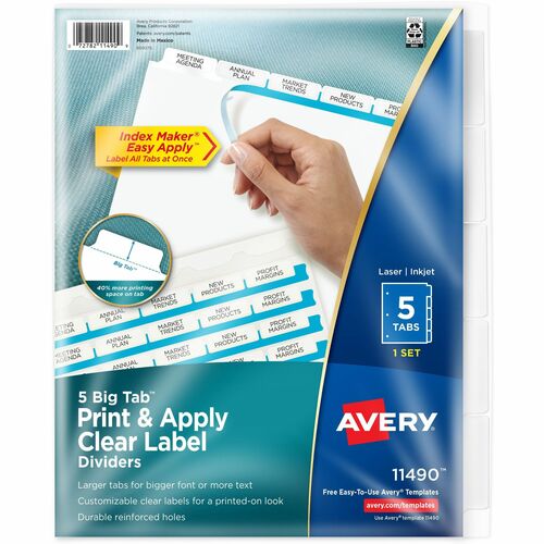 Avery  Index Maker Divider,Big Tab, 5 Tabs, 8-1/2"x11", WE