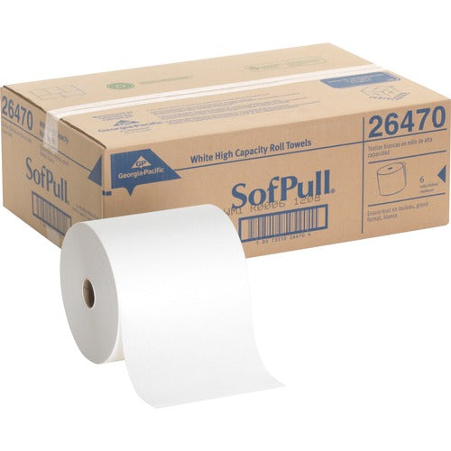 Georgia-Pacific  Hardwound Roll Towel, Sofpull, 1-Ply, 8"x1000', 6/CT, White-GPC26470