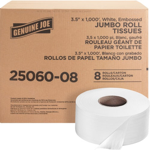 Genuine Joe  Bath Tissue Roll, 2-Ply,9"Dia, 3-1/2"x1000', 8/CT,White-GJO2506008