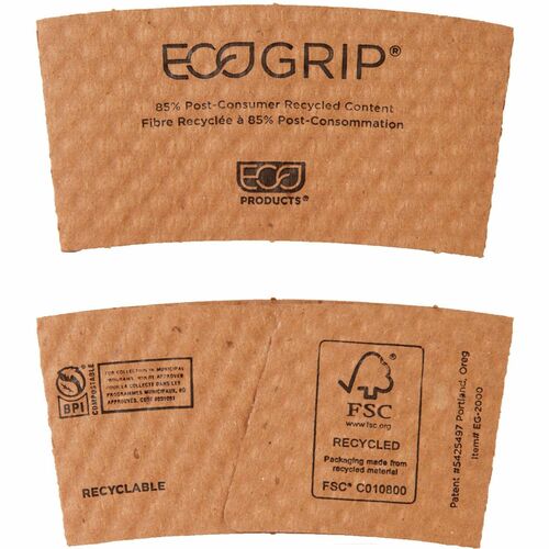 Eco-Products  Recycled Paper Coffee Cup Sleeves, 1300/CT, Kraft-ECOEG2000
