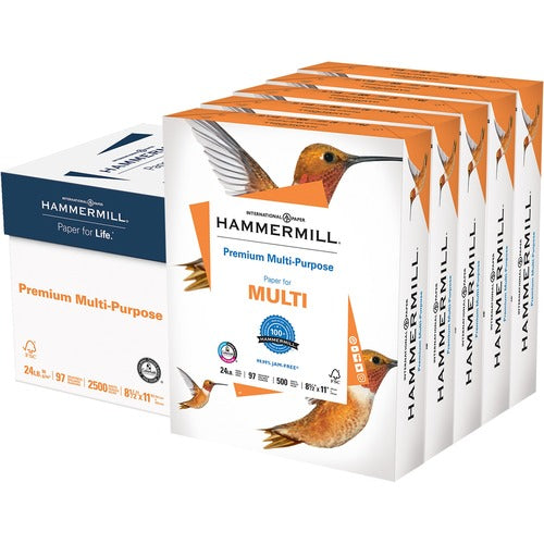 Hammermill  Copy Paper, 8-1/2"X11", 24lb, 97Bright, 2500SH/CT, WE-HAM105810