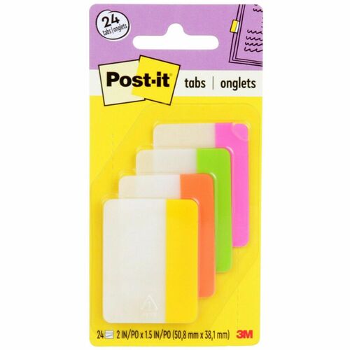3M  Filing Tabs, Flat, 2", 24/PK, Solid Bright AST