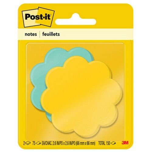 3M  Sticky Notes Pad, Daisy Shape, 75 Sheets, 3"x3", 2/PK, MI