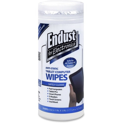 Endust  Tablet Computer Wipes, Anti-Static, 7"x5", 70/Wipes, White-END12596