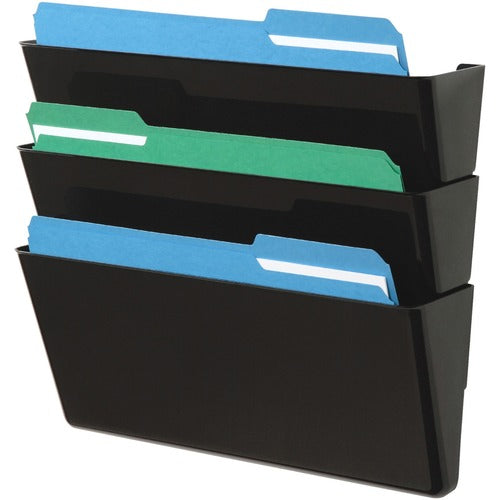 Deflecto  Handing Wall File, 3-Pocket, 7"x13"x4", Black