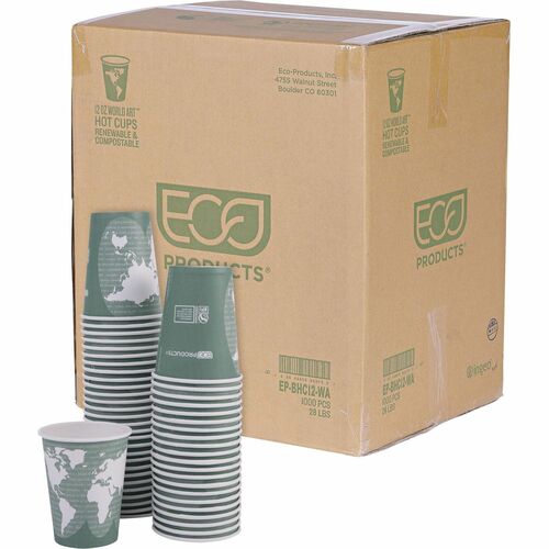 Eco-Products  Hot Cups, World Art, 12 oz, 50/PK, 20PK/CT, Multi-ECOEPBHC12WA