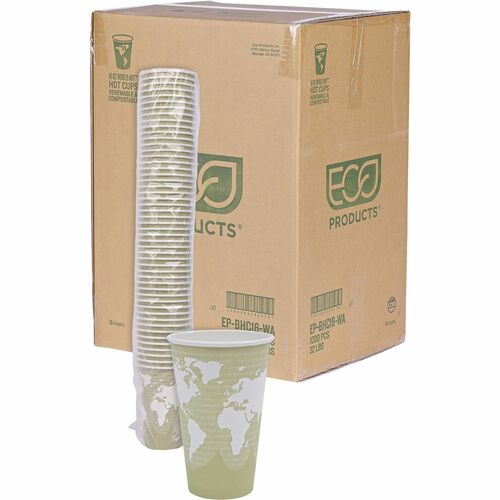 Eco-Products  Hot Cups, World Art, 16 oz, 50/PK, 20PK/CT, Multi-ECOEPBHC16WA