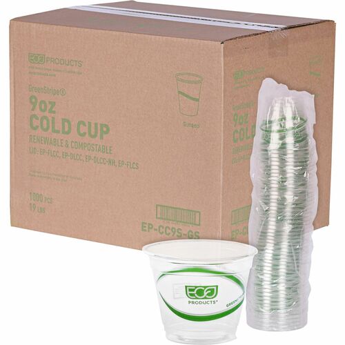 Eco-Products  Cold Cup, GreenStripe, 9oz, 50/PK, 20PK/CT, Clear-ECOEPCC9SGS