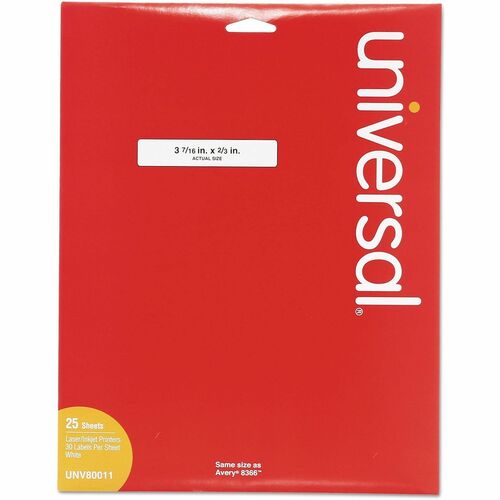 Universal  Self-Adhesive Permanent File Folder Labels, 0.66 x 3.44, White, 30/Sheet, 25 Sheets/Box