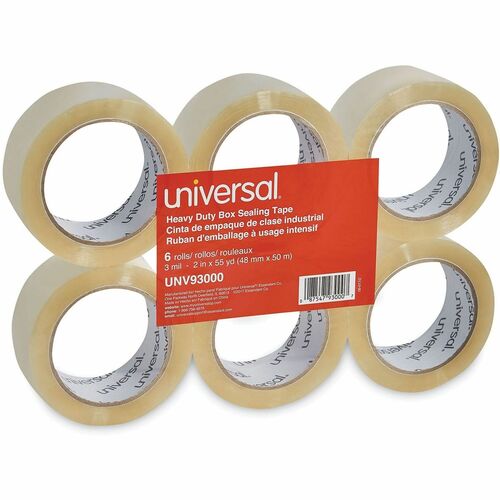 Universal  Heavy-Duty Box Sealing Tape, 3" Core, 1.88" x 54.6 yds, Clear, 6/Pack