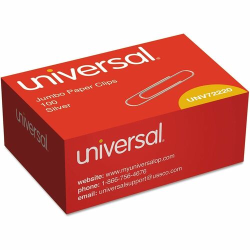 Universal  Paper Clips, Jumbo, Smooth, Silver, 100/Box