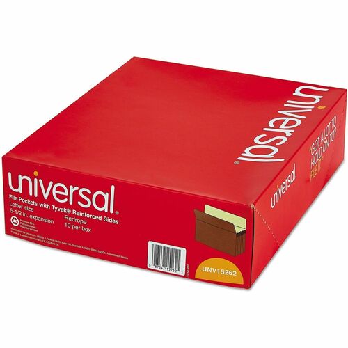 Universal  Redrope Expanding File Pockets, 5.25" Expansion, Letter Size, Redrope, 10/Box