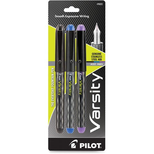 Pilot  Fountain Pen,Liquid Ink,Disposable,Medium,3/PK,AST