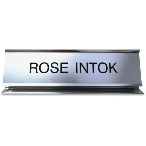 Shachihata Inc  Pedestal Aluminum Desk Sign, 2'x8", Silver Frame