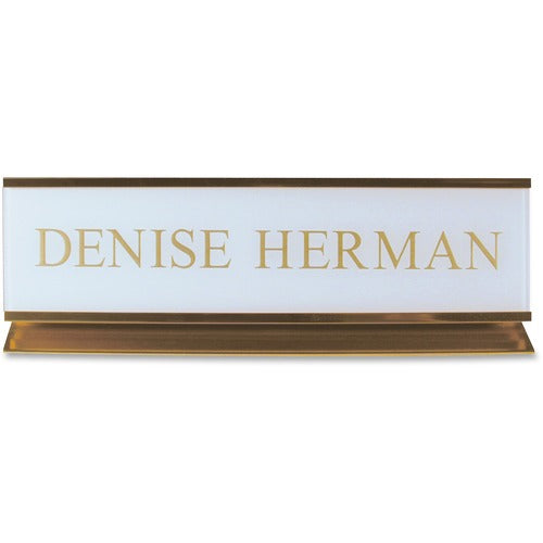 Shachihata Inc  Pedestal Aluminum Desk Sign, 2"x8", Gold Frame