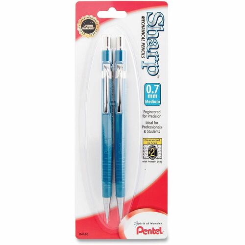 Pentel  Sharp Mechanical Pencil, 0.7 mm, HB (#2), Black Lead, Blue Barrel, 2/Pack