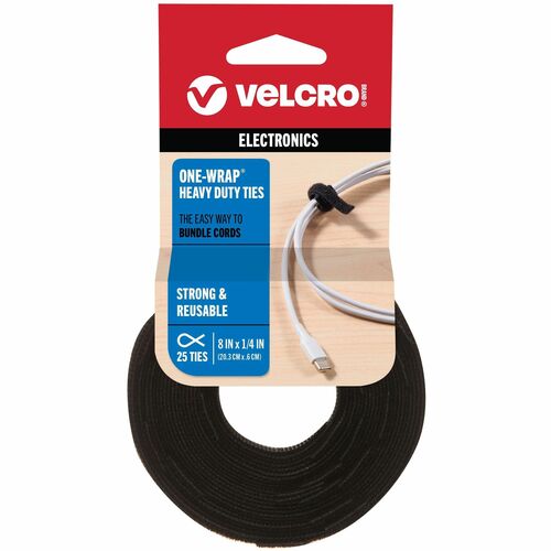 Velcro Industries  Self-Gripping Cable Ties, Reusable, 1/2"x8", 25/PK, BK